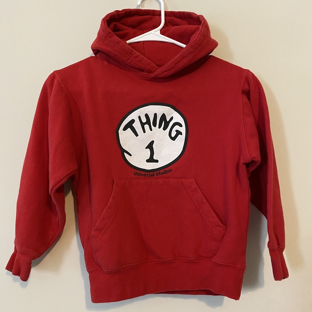 Cat In The Hat Hoodie YOUTH Small/Med Red Pullover Thing One 1 Universal Studios